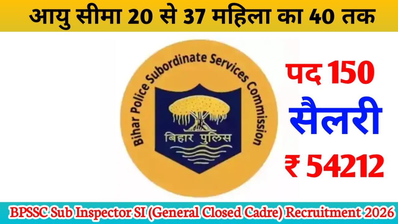 बिहार पुलिस BPSSC सब-इंस्पेक्टर SI (जनरल क्लोज्ड कैडर) भर्ती 2026 || Bihar Police BPSSC Sub Inspector SI (General Closed Cadre) Recruitment 2026