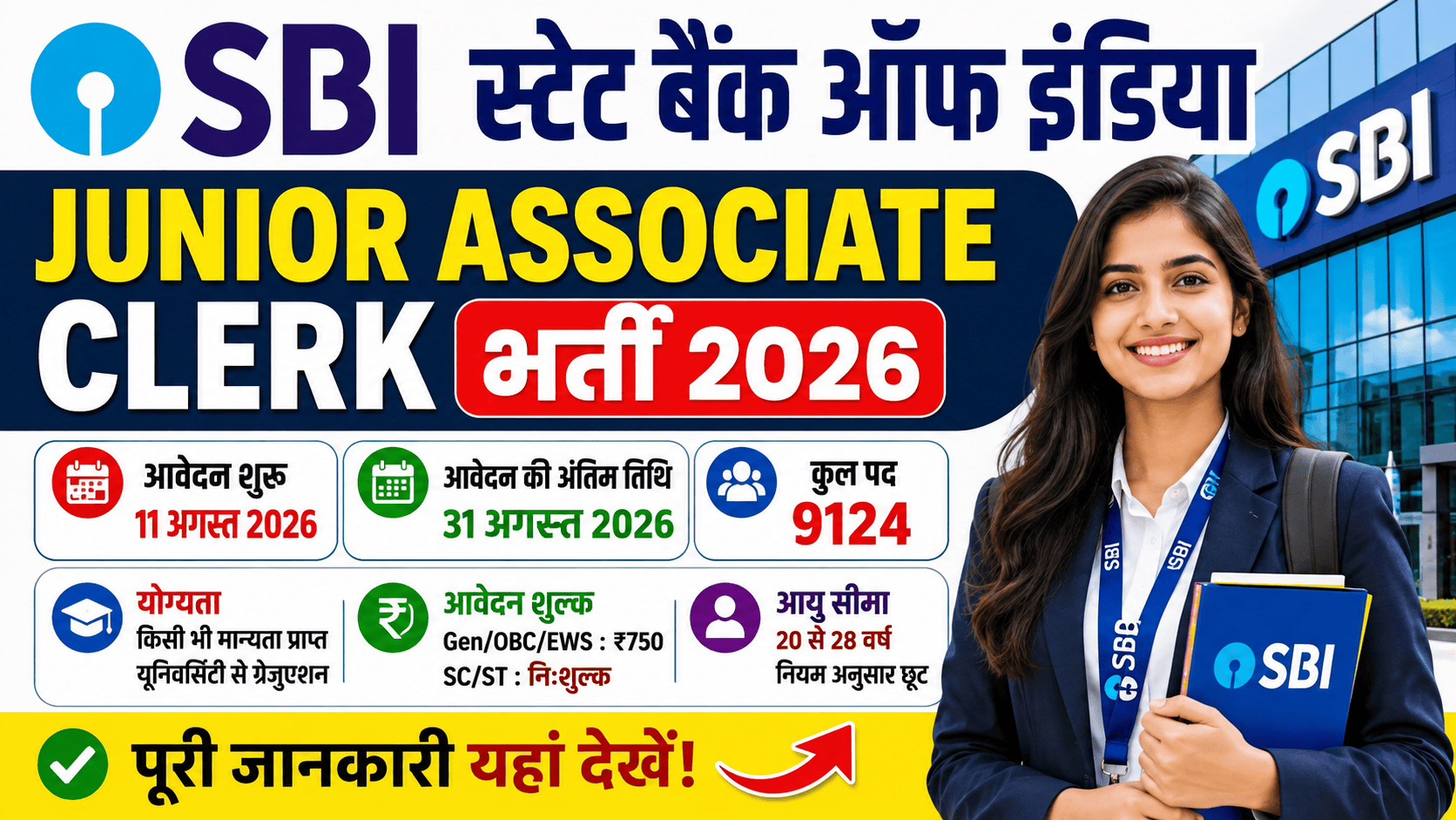 स्टेट बैंक ऑफ इंडिया जूनियर एसोसिएट क्लर्क भर्ती 2026